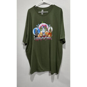 Gildan Merry Christmas Tee Graphic T-Shirt 3XL Magic Crystal Ball Ornament Green